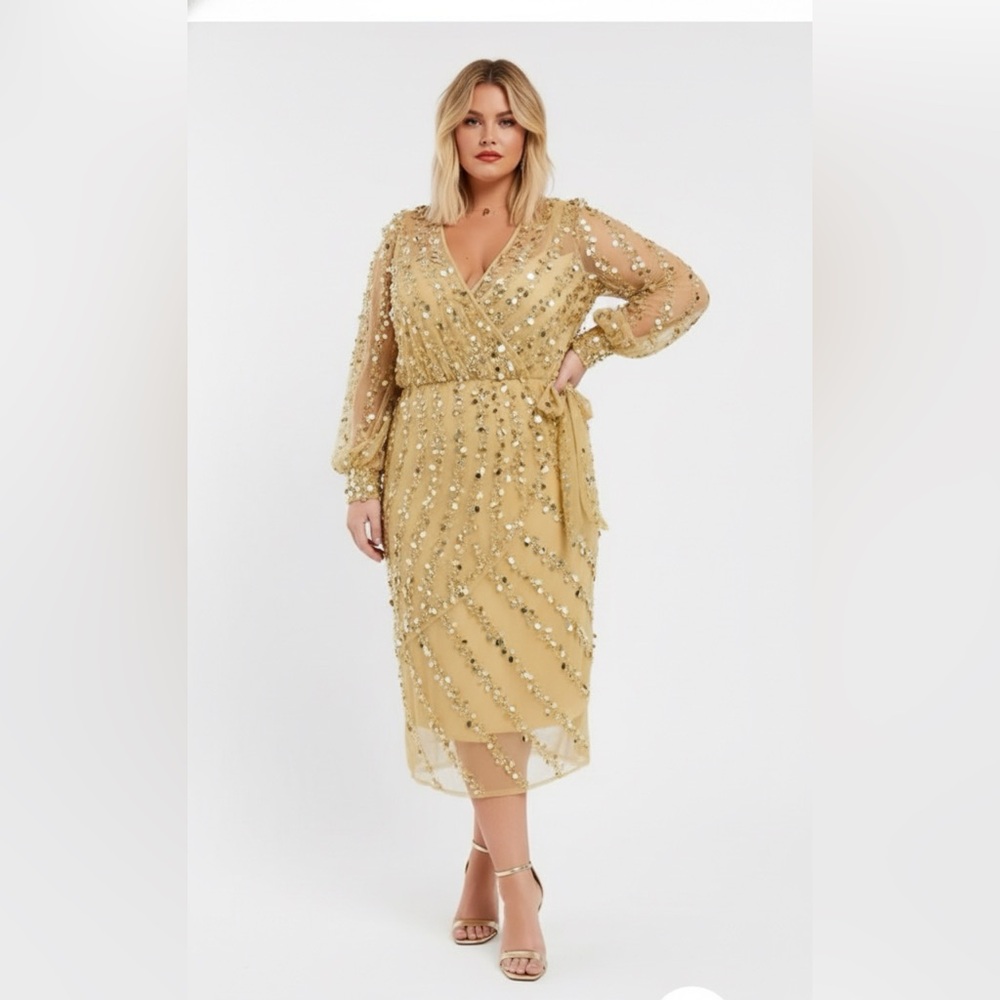 NWT asos Elegant Gold Sequin Dress size 16